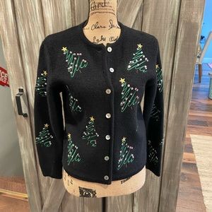Boiled wool Christmas sweater with sequin trees